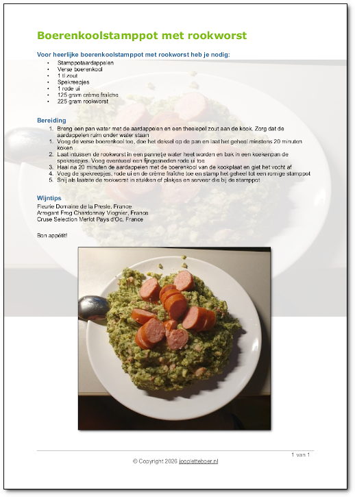 Recept boerenkoolstamppot met rookworst downloaden