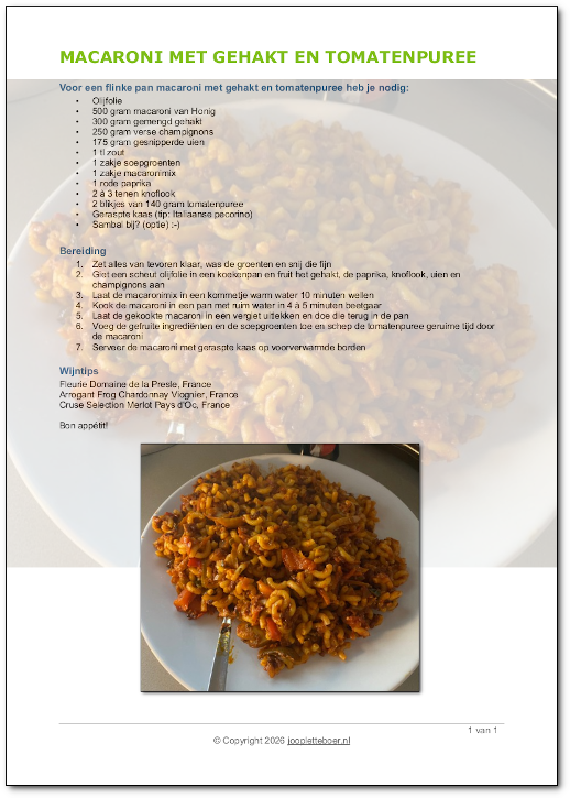 Recept Macaroni met gehakt en tomatenpuree downloaden