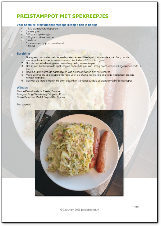 Recept preistamppot met spekreepjes downloaden