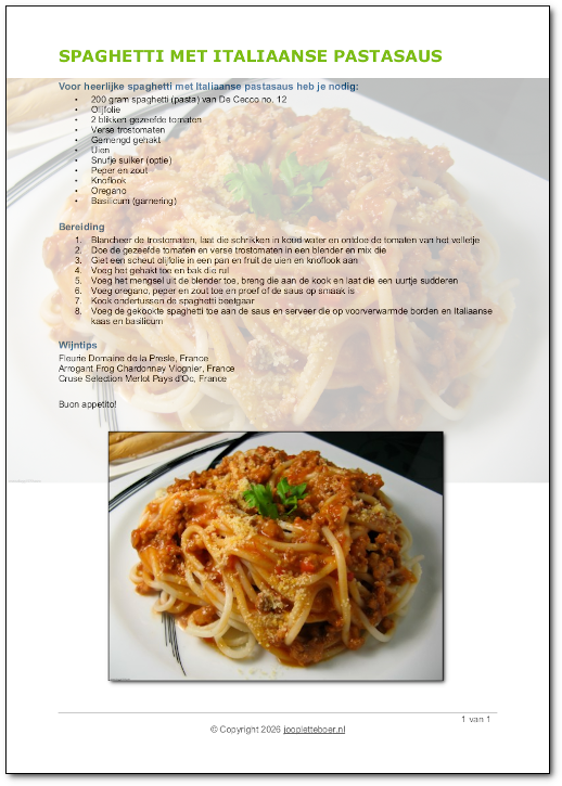 Recept spaghetti met Italiaanse pastasaus downloaden